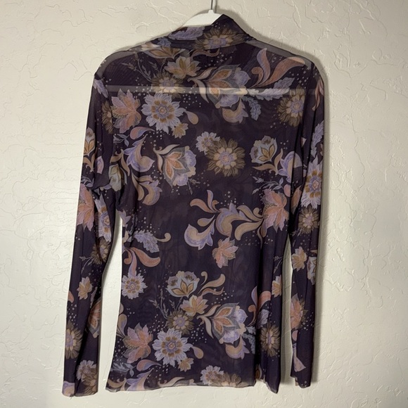 Johnny Was Harmonia Floral-Print Mesh Mock-Neck Top size medium - Picture 7 of 7